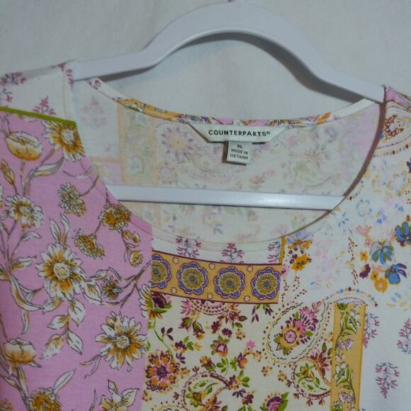 Counterparts Floral Patchwork Boho Ruffle Short Sleeve Top Size L - Picture 2 of 7